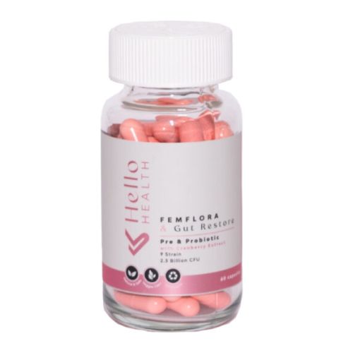 3MyWellnessInitiative - Hello Health – Fem Flora Img 1 Women’s FemFlora: A carefully crafted blend of pre- and probiotics with cranberry extract, designed to support digestive wellness and urinary tract health. Vegetarian capsules, 30-day supply.