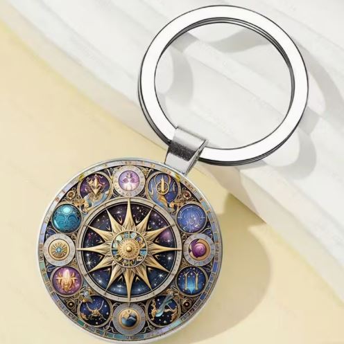 Sun, Moon and Stars zodiac keychain with vintage enamel design in colourful celestial astrology style made from durable zinc alloy lucky charm accessory for keys or bags 2 Sun, Moon and Stars zodiac keychain with vintage enamel design in colourful celestial astrology style made from durable zinc alloy lucky charm accessory for keys or bags