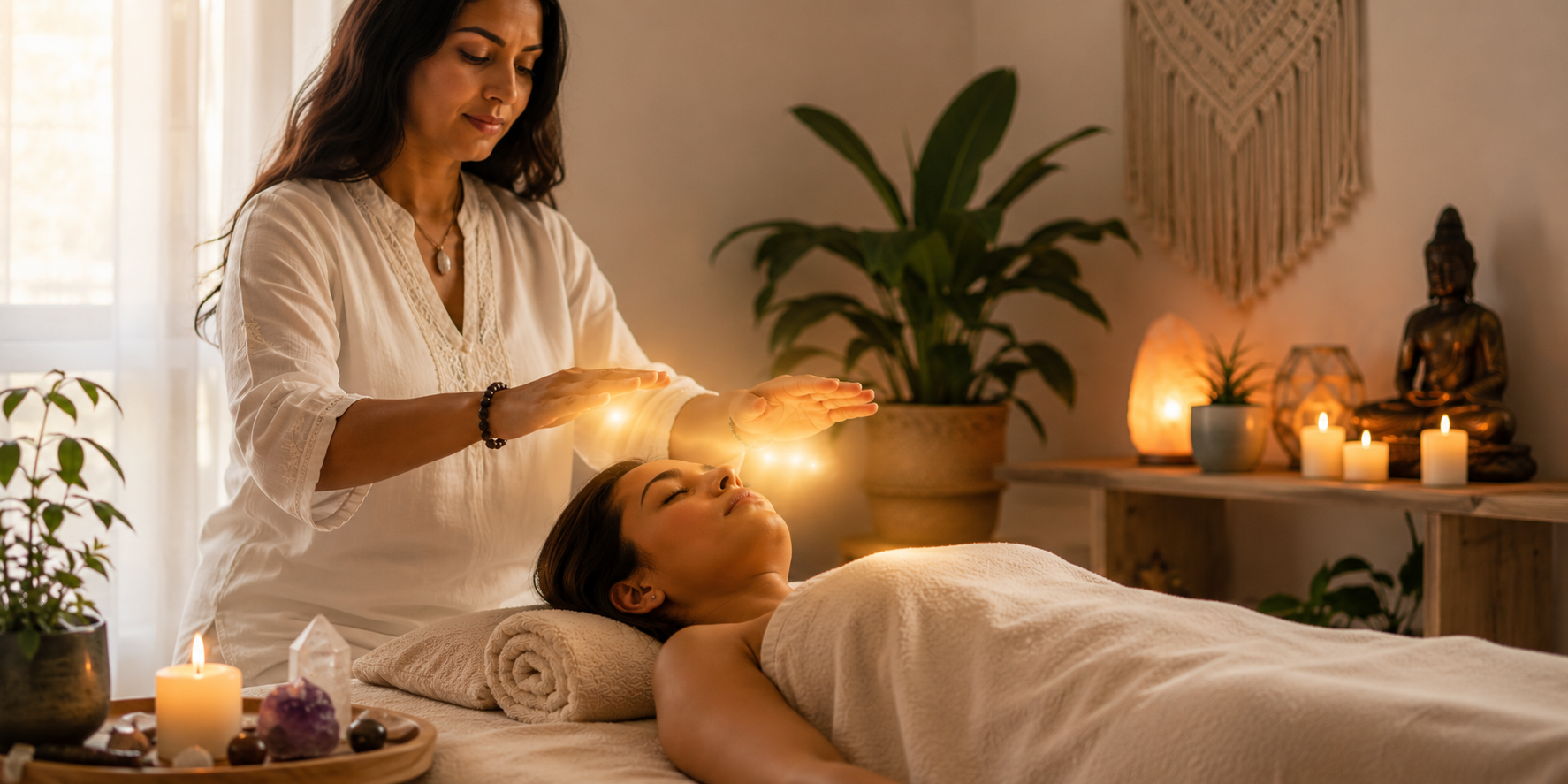 Reiki energy healing session by Nerisha Reddy at Body in Balance, Meraki in Motion Wellness Center, promoting relaxation, stress relief and holistic wellbeing.