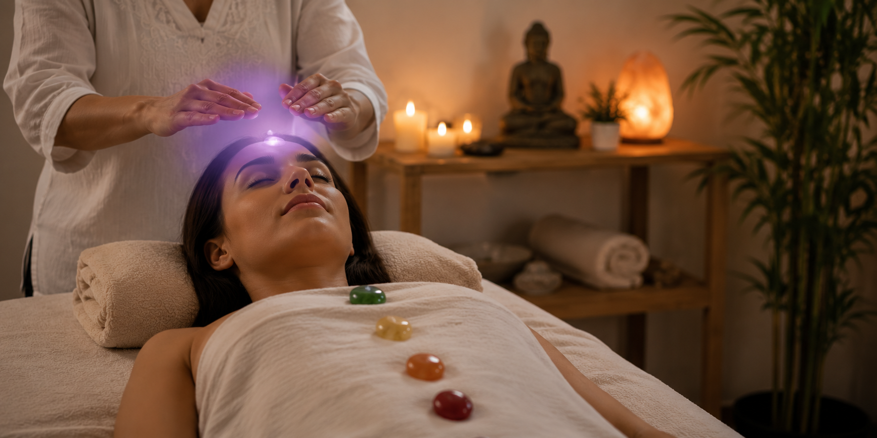 Client receiving a Chakra Balancing Massage from Nerisha Reddy at Body in Balance, using therapeutic massage and energy healing to restore balance and promote holistic wellbeing.