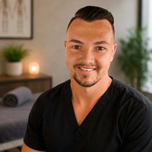 Professional portrait of Christiaan Enslin, Sports Massage Therapist at Meraki in Motion Wellness Centre, specialising in muscle recovery, sports massage therapy and improving mobility.