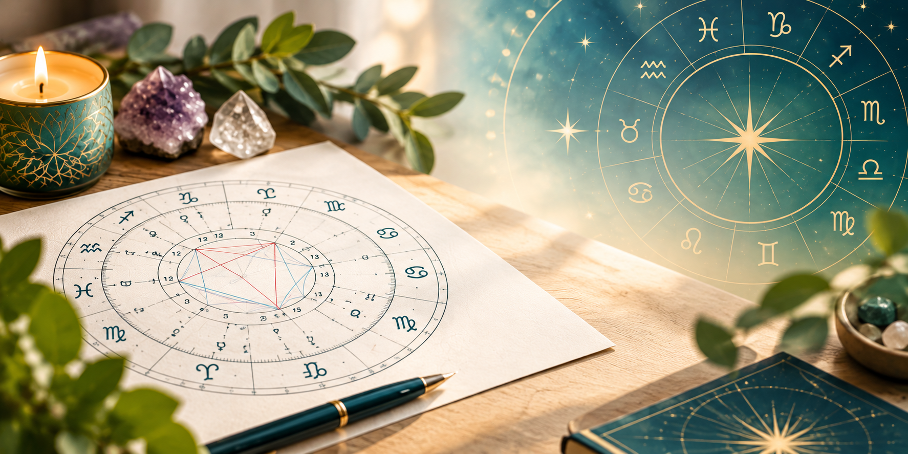 Astrological birth charts representing the unique planetary positions at the time of birth