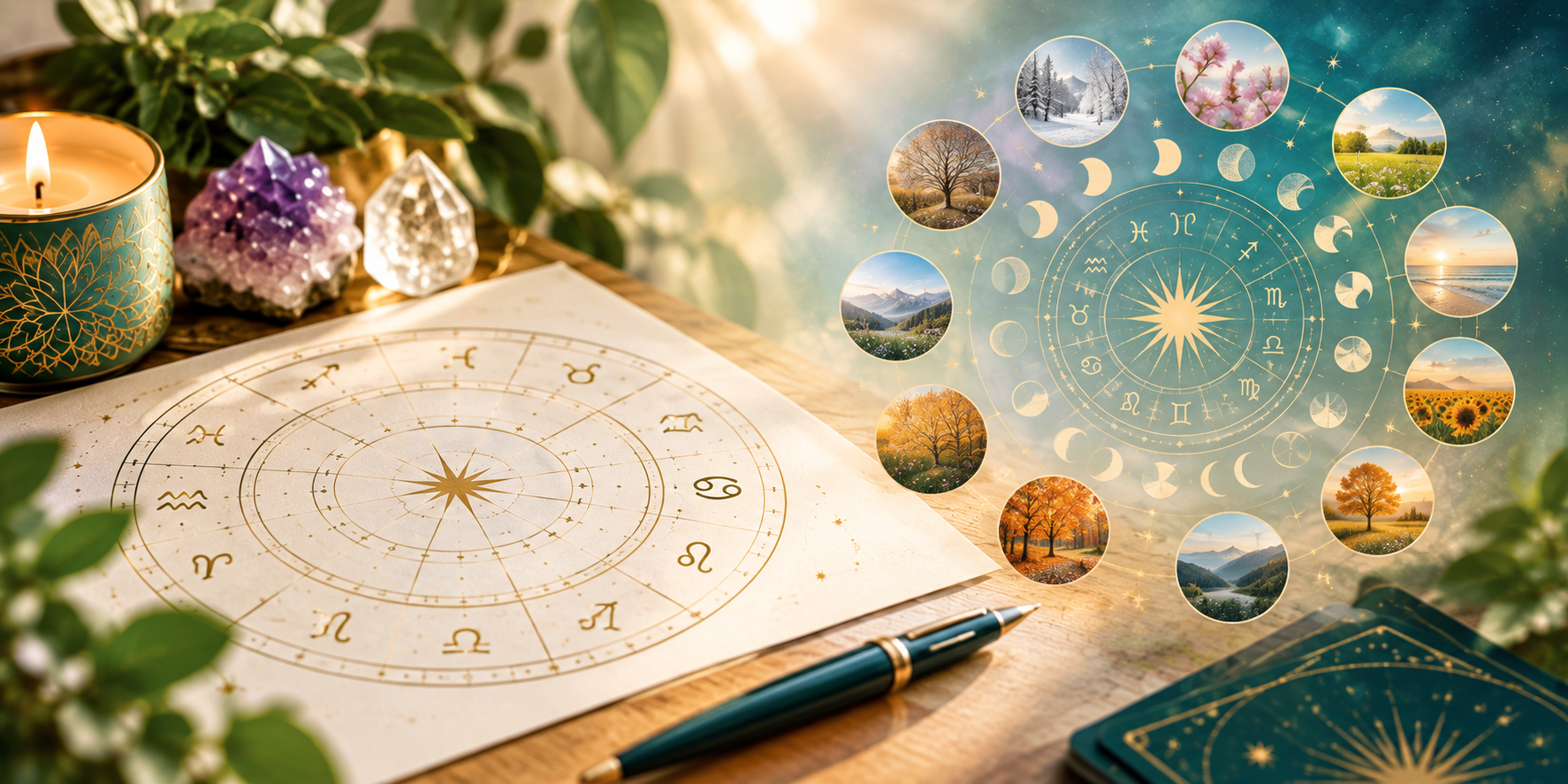 Astrology chart representing a 12-month forecast and planetary cycles